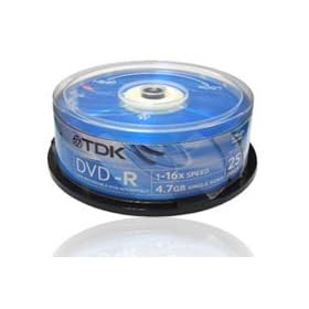 TDK DVD-R Recordable Disk Write-once on Spindle 16x Speed 4.7Gb Ref DVD-R47CBED25-SPI [Pack 25]