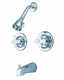 IMAGE OF Kingston Brass KB668PX Twin Handles Tub Shower Faucet with Porcelain Cross Handle, Satin Nickel