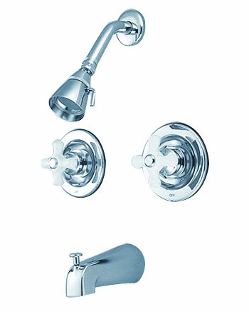 Kingston Brass KB668PX Twin Handles Tub Shower Faucet with Porcelain Cross Handle, Satin Nickel