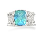 Soft Rectangle Caribbean Quartz Scroll Design Ring