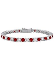 Garnet and Cubic Zirconia Prong Set 10K White Gold Tennis Bracelet 5.00 CT TGW