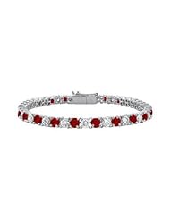 Sterling Silver Round Garnet and Cubic Zirconia Tennis Bracelet 5.00 CT TGW