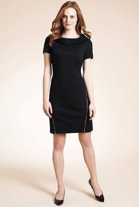 Slash Neck Zipped Stretch Ponte Dress
