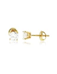 1.15 CT, White Round Brilliant cut Diamond Prong Setting solitaire Womens Stud Earrings in 14K Yellow Gold