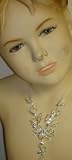 Blue Aquamarine Beads and Crystals on Sterling Sliver Chain Necklace and Matching Ear Rings for Women and Teens
