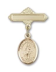 14K Gold Baby Badge with St. Cornelius Charm and Polished Badge Pin