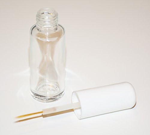 Empty Glass Round Nail Art Polish Bottle with White Cap and Brush 0.33 Oz Qt: 2 Pcs