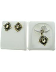 Solid Yellow Gold Diamond Pave Enamel Pendant & Earring Jewelry
