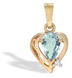 14K Yellow Gold Genuine Pear Aquamarine and Diamond Pendant