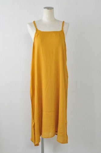 インド綿 レーヨンキャミワンピ 無地 マスタード ロング丈(100cmサイズ)