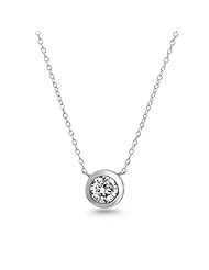 Bling Jewelry 925 Silver 2ct (8mm) Bezel-Set Round CZ Solitaire Pendant Necklace