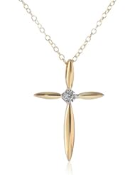 DiAura 14k Gold Plated Sterling Silver Diamond-Accent Cross Pendant Necklace