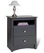 Prepac 2-Drawer Tall Night Table with Open Shelf - Black