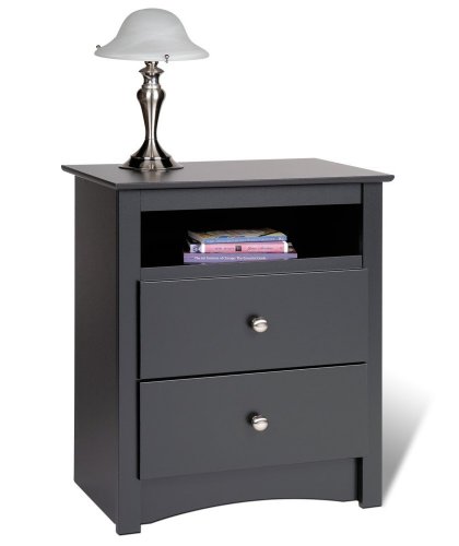Prepac 2-Drawer Tall Night Table with Open Shelf - Black