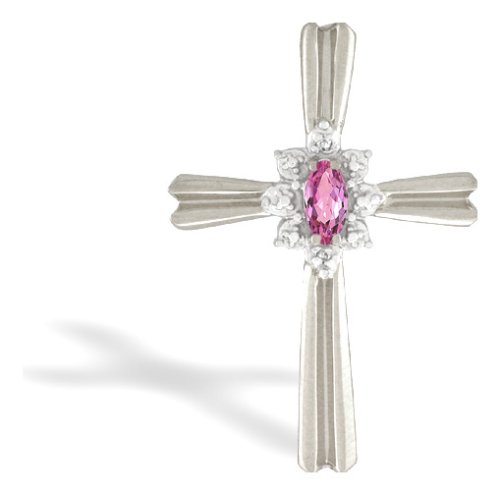 14K Yellow Gold Marquise Created Sapphire and Diamond Cross Pendant