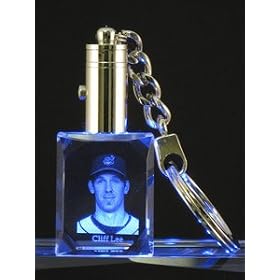 CLIFF LEE Cleveland Indians Mini-Block Laser-Etched LED CRYSTAL KEYCHAIN with Player's Image