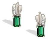 14K White Gold Emerald-cut Created Emerald and Diamond Earrings