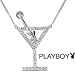 Officially Licensed Playboy Bunny Crystal Martini Cocktail Glass Necklace Silver Tone