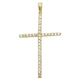 14K Gold Pendant Cross Cubic Zirconia Yellow Gold Charm, 1.1 X 2.1