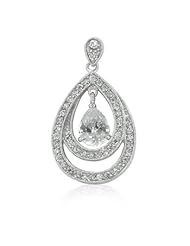 Alexander James White Gold Rhodium Bonded 16 Inch Teardrop Pendant with Pear Cut Center Stone and Round Cut Clear Cubic Zirconia Accents in Silvertone. Chain not included.