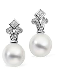 18K Palladium White Gold Pair 12.00mm Fine/1/2 Ct Tw South Sea Cultured Pearl And Diamond Earring