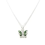Butterfly Necklace with SWAROVSKI ELEMENTS Crystal Peridot Green Rhinestones in Sterling Silver