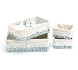 Set Of 4 Baby Blue Willow Baskets With Decorative Fabric Liners Beautiful For Nursery Decor and Storage
