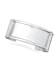 Hammered Cuff Bracelet with Polished Edge 27mm Adjustable Sterling Silver