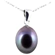Freshwater Cultured Oval Shape 8-9mm Black Pearl Pearl Pendant, 16" Sterling Silver 1MM Cable Chain