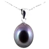 AugustinaJewelry Freshwater Cultured Oval Shape 8-9mm Black Pearl Pearl Pendant, 16" Sterling Silver 1MM Cable Chain