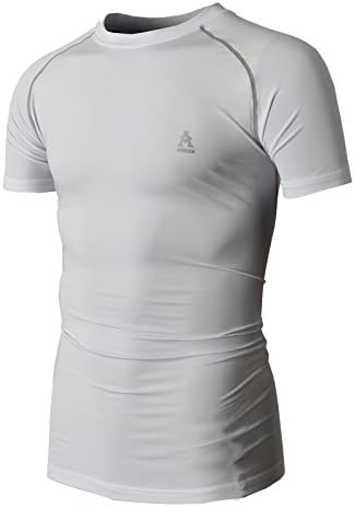 AERIES Men's Skin Tight Short Sleeve Shirts Crew Neck Compression Base Layer WHITE US XS/Asia M (KMTTS0291)