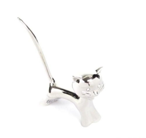 Cat Bobble Head Ring Holder Minder Silver Tone Metal Kitten Kitty