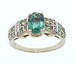 Yellow 14KT Gold Ring Genuine Emerald Peridot & Diamond