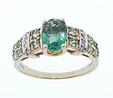 Yellow 14KT Gold Ring Genuine Emerald Peridot & Diamond