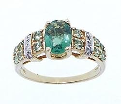 Peridot Emerald & Diamond Ring Crafted in Solid 14K Yellow Gold