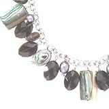 .925 Silver, Freshwater Pearl, Abalone & Smoky Quartz Necklace- 18.5
