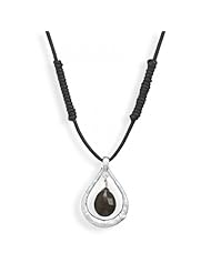 MMA Silver - Leather Necklace with Smoky Quartz Drop