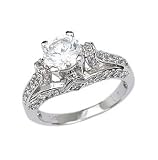 Sterling Silver Engagement Ring With Round Cubic Zirconia in Semimount-Setting and Paved Sides