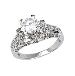 Sterling Silver Rhodium Engagement Ring with Clear CZ - Size: 6-9