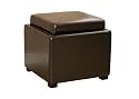 Baxton Studio Fabia Leather Ottoman with Storage Tray, Dark Brown