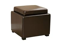 Baxton Studio Fabia Leather Ottoman with Storage Tray, Dark Brown