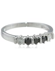 10K White Gold 0.50 Cttw 3 Black and 2 White Diamond Ring, Size 8
