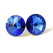 12mm Sapphire Swarovski Stud Earrings Fashion Jewelry -- Made In USA