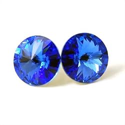 12mm Sapphire Swarovski Stud Earrings Fashion Jewelry -- Made In USA