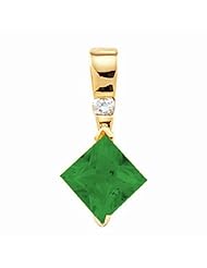 18K Yellow Gold Princess Cut Chatham Created Emerald and Diamond Pendant -- LIFETIME WARRANTY