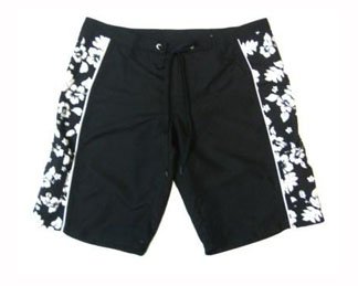 Womens Black Hibiscus Medium Board Shorts