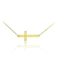 14k Gold Cute Diamond Pendant Sideways Cross Necklace