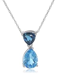 14k White Gold Blue Topaz Pear Shape Pendant Necklace, 18"