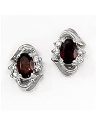 14K White Gold Oval Garnet and Diamond Earrings