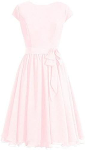 Agneslove A line Cap Sleeves Bow Chiffon Short Bridesmaid Dresses Prom Gowns Pink US 8